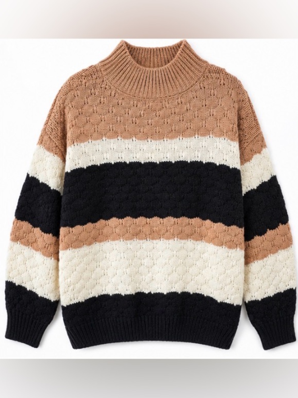 mine Striped Cowl Neck Sweater in Black, Cream & Tan